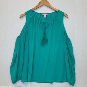 Lilly Pulitzer Silk Blend Finch Long Sleeve Teal Top Size Medium